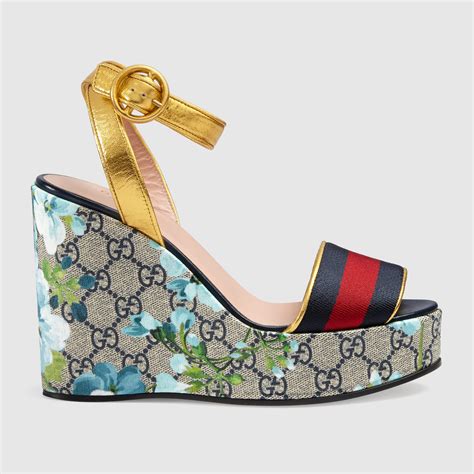 gold gucci platform sandals|Gucci platform wedge sandals.